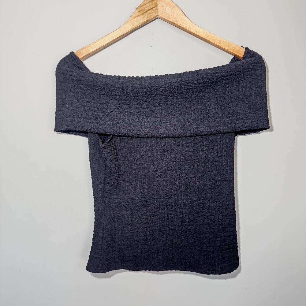 H&M Charcoal Black Textured Knit Off The Shoulder Foldover Top S